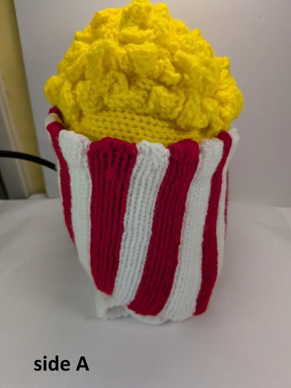 Handmade Popcorn Pillow 12x12 Movie Theater Room Decor Hand Knit Crochet 3D Art